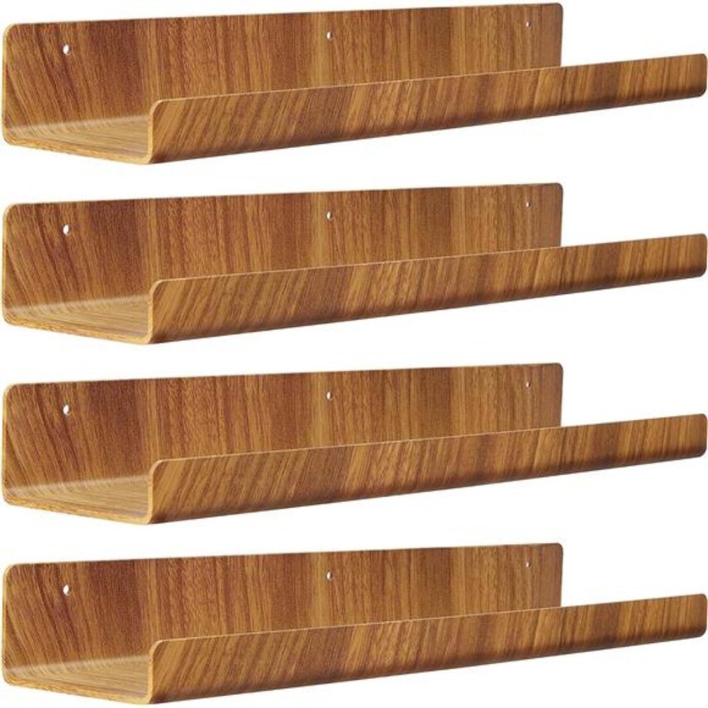 4 Wood Grain Acrylic Shelves for Wall Storage, 15" Floating Shelves Wall Mounted